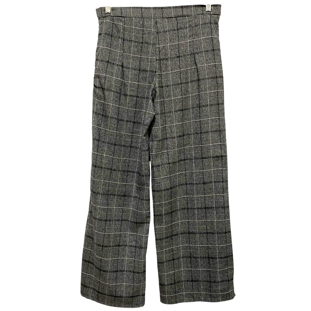 HOT KISS Pants Wide Leg Trousers Black Gray Plaid Size 5 Flat Front Tie Belt - Picture 4 of 17